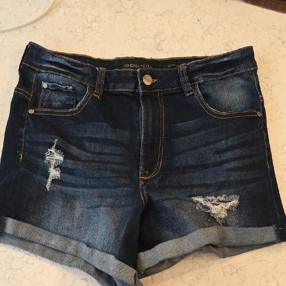 Kendall & Kylie Blue Jean Shorts Distressed Cuffed Hem - Picture 1 of 4